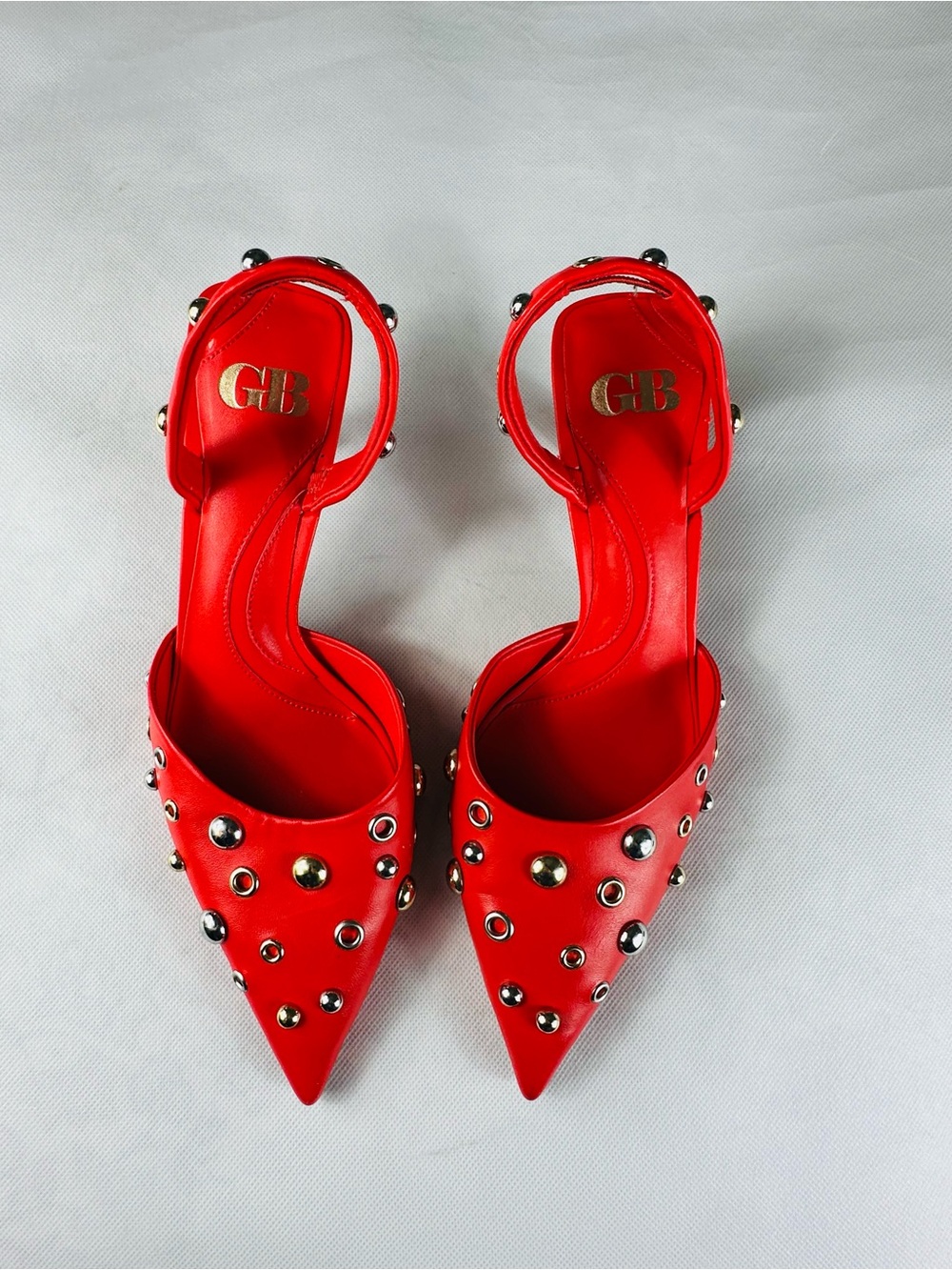 Gianni Bini Red Pointed-Toe Studded Slingback Heels - Picture 3 of 11